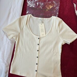 Threads 4 Thought Cream Fitted Ribbed Blouse